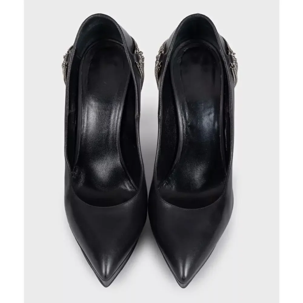 Saint Laurent Chain-Detail Black Leather Heels Sz.37 - Picture 2 of 5